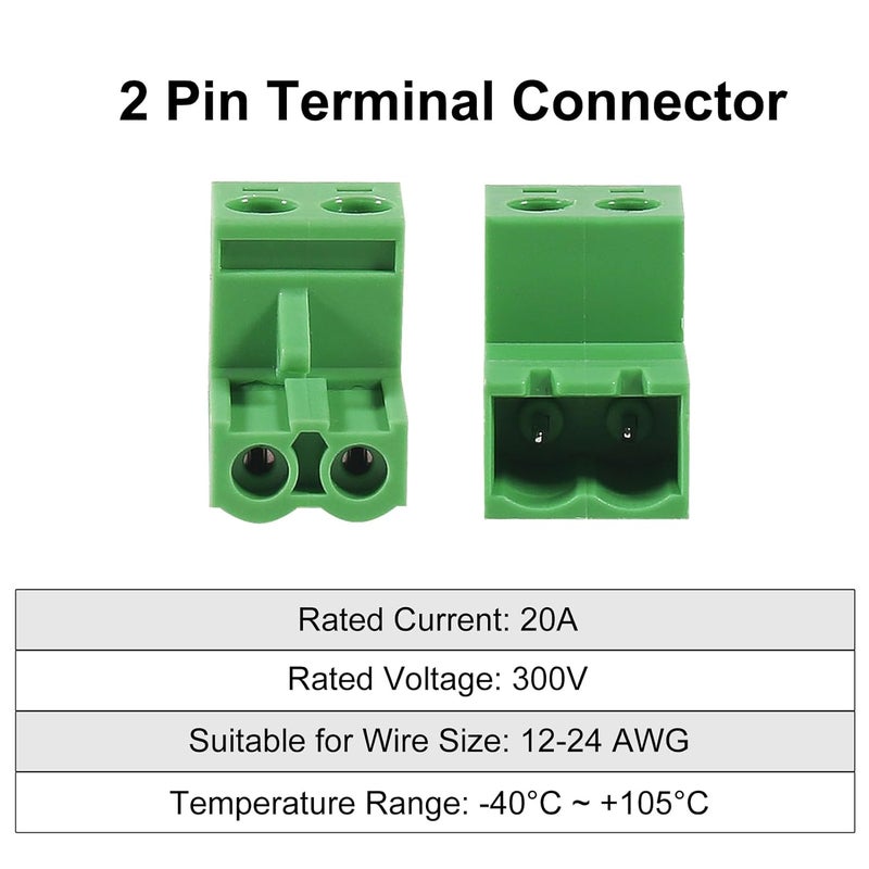 Meimom 10PCS 2 Pin 5.08mm Pitch Pluggable PCB Angle Screw Terminal Block Plug Connector Socket Panel Mount DIY with 10Pcs 2 Pin Phoenix Plug - Image 3